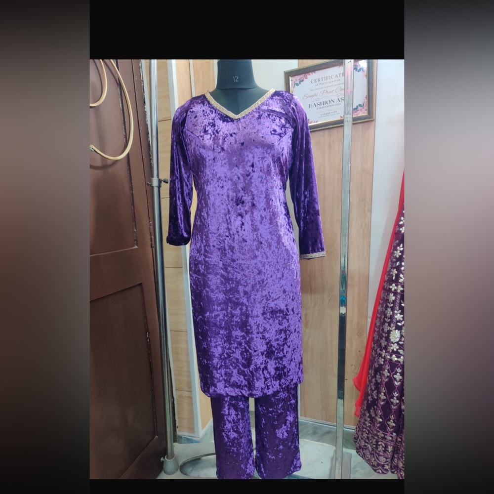Purple Velvet Traditional Outfit kurti set